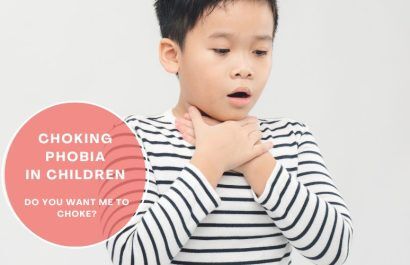 Child holding throat to illustrate choking phobia and difficulty swallowing, a symptom linked with ARFID.